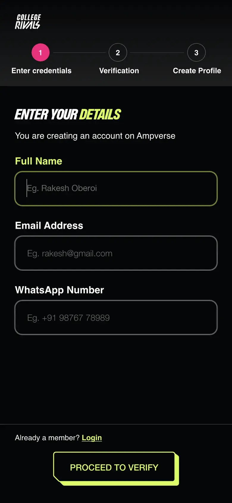 Design: sign-up on a phone, Enter your details.