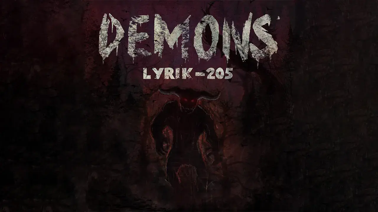 The Demons thumbnail: the stone title over the demon in the forest, widened.