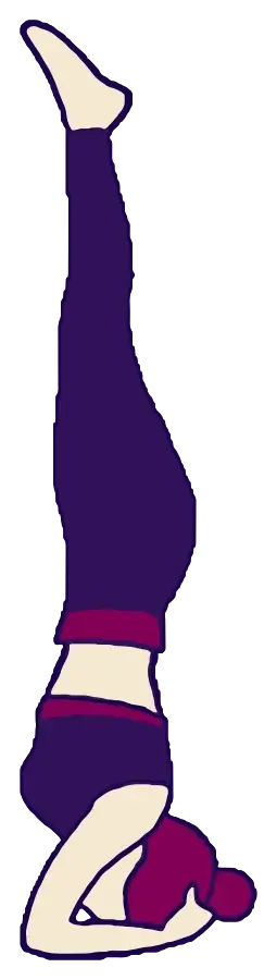 Headstand (Sirsasana), drawn in purple, plum and cream.
