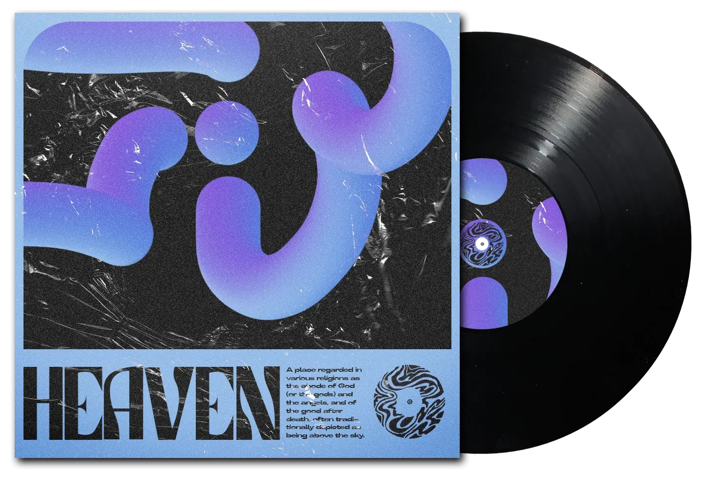 The Heaven single: soft violet-blue tube shapes over plastic wrap, HEAVEN in tall black letters on pale blue below.