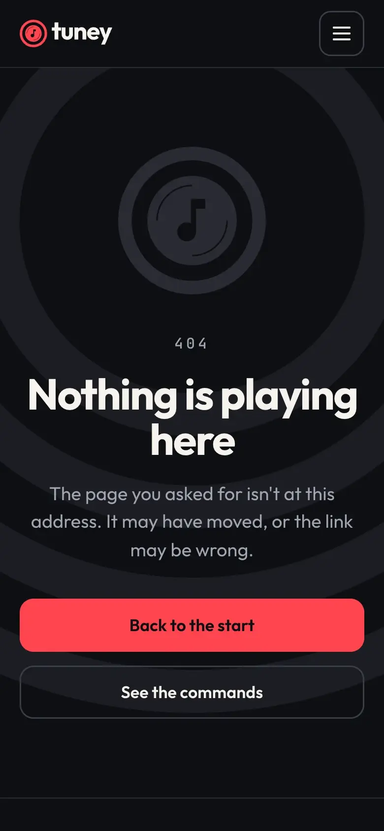 The 404 page on a phone