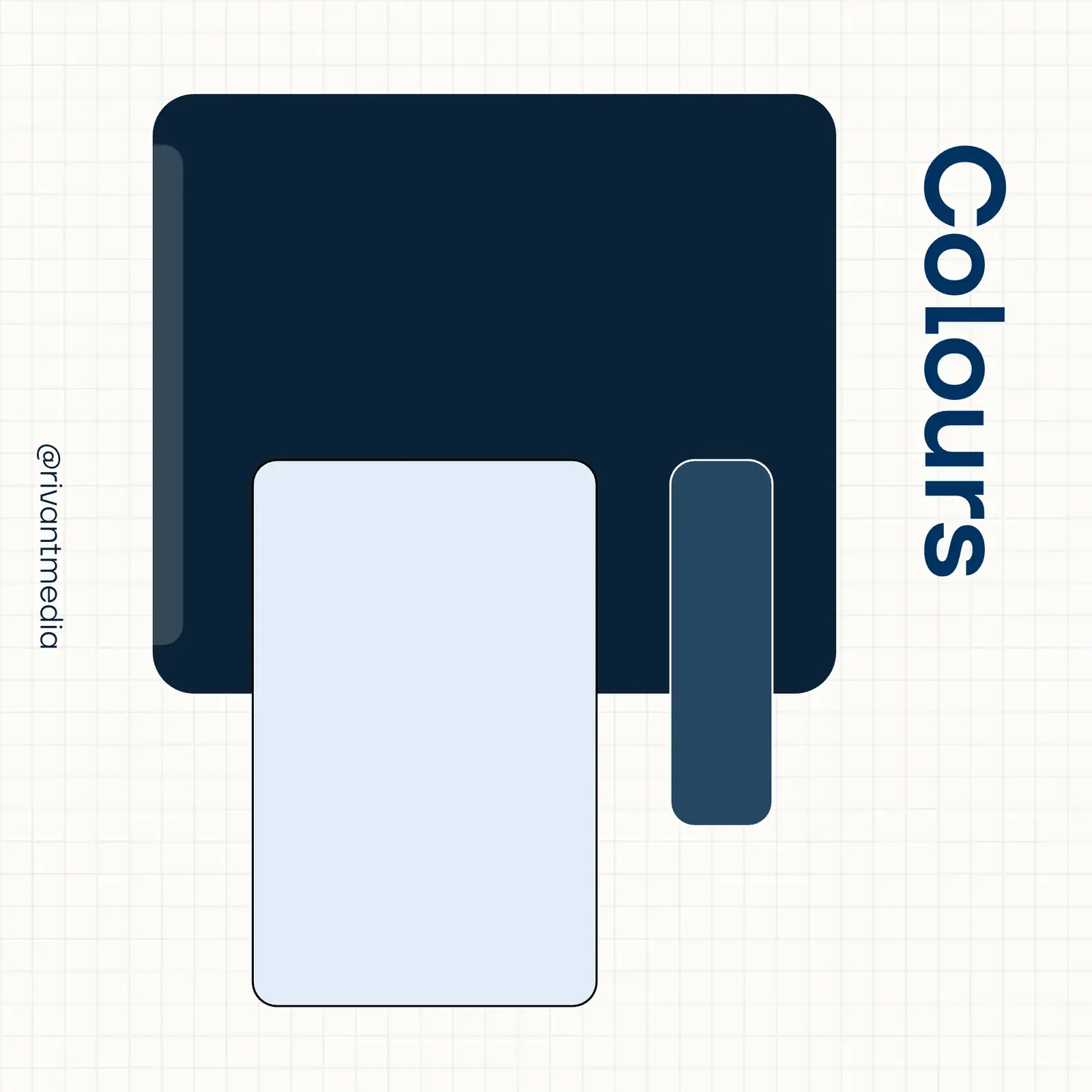 Launch post: Colours, with deep navy, ice-blue and slate blocks on grid paper