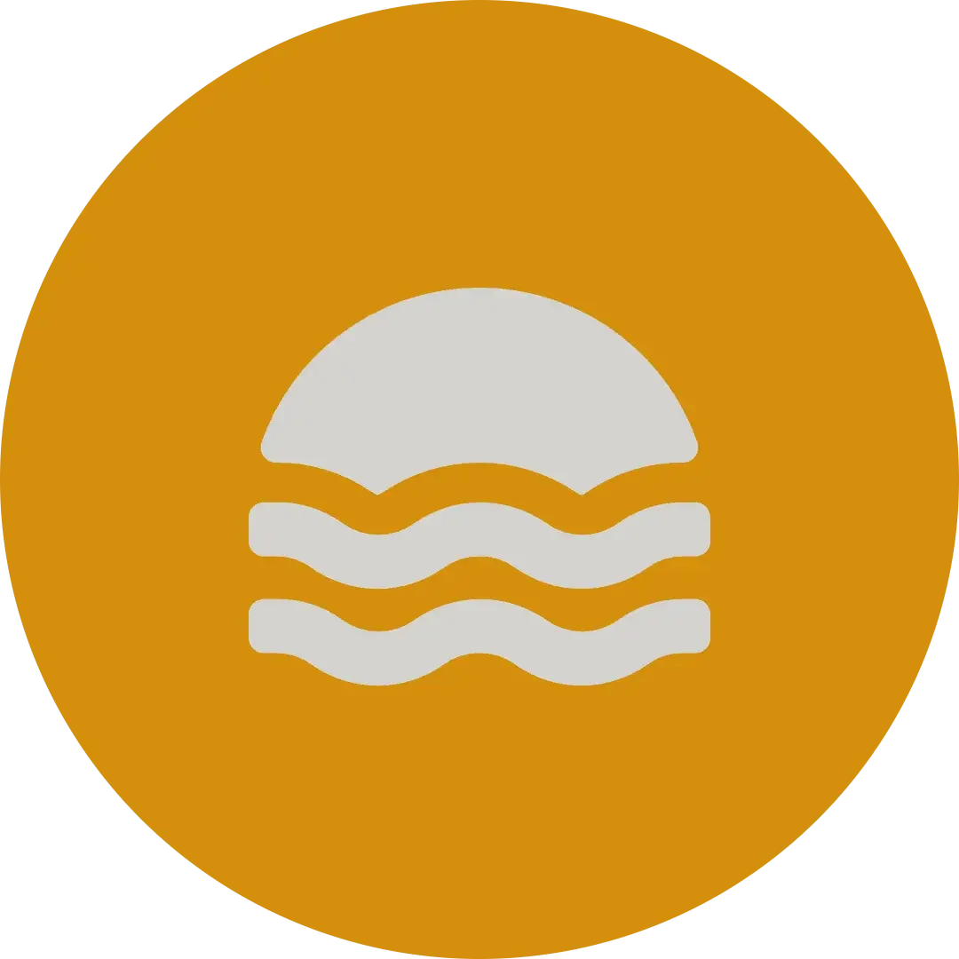 The profile picture: the sun-over-waves icon in warm grey on an orange circle