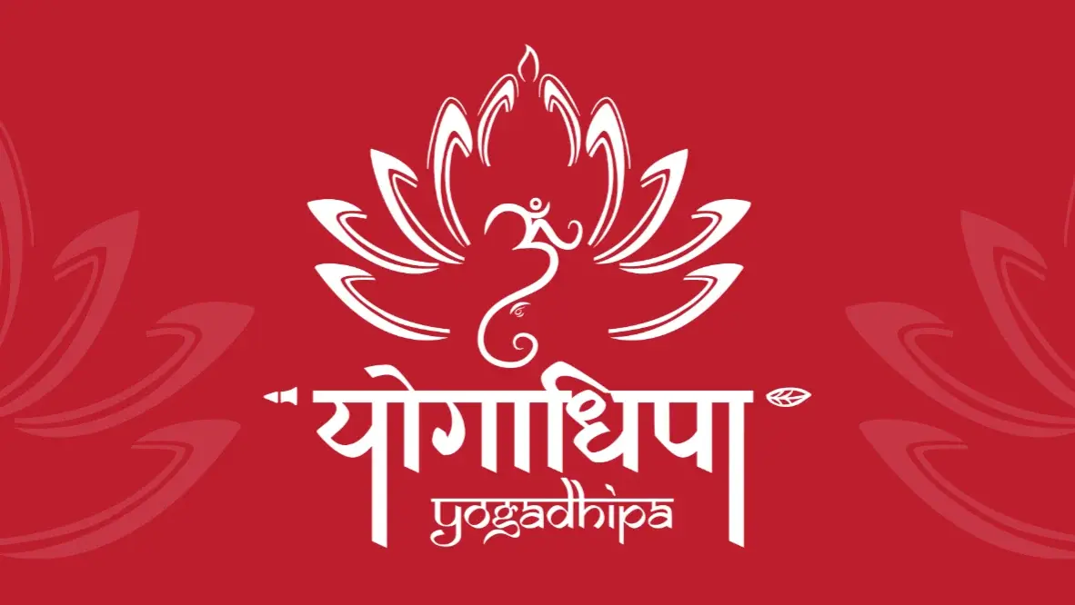 Card front in red: the lotus logo in white, with ghost petals at the edges.