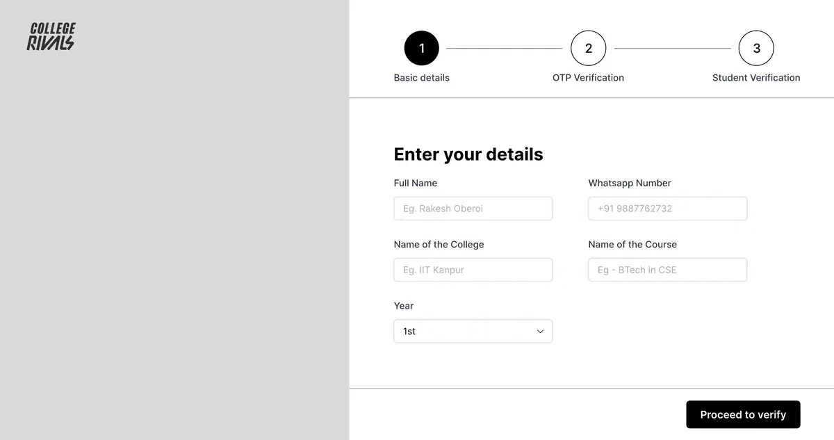 Design exploration: a grey wireframe of sign-up, step 1 of 3, Enter your details.