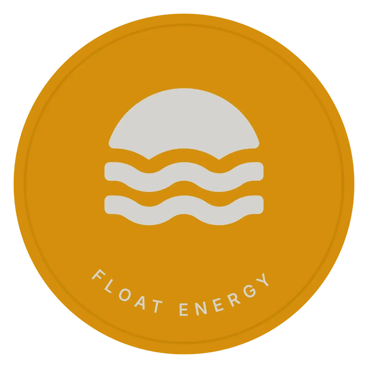 A round shelf wobbler: the icon on orange with FLOAT ENERGY round the lower edge