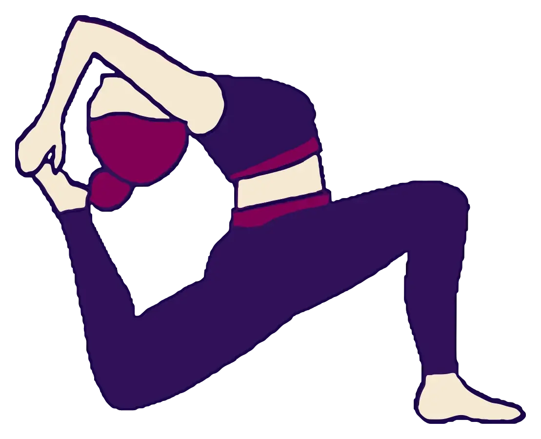 Lunge (Anjaneyasana), drawn in purple, plum and cream.