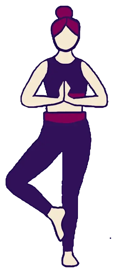 Tree (Vrikshasana), drawn in purple, plum and cream.