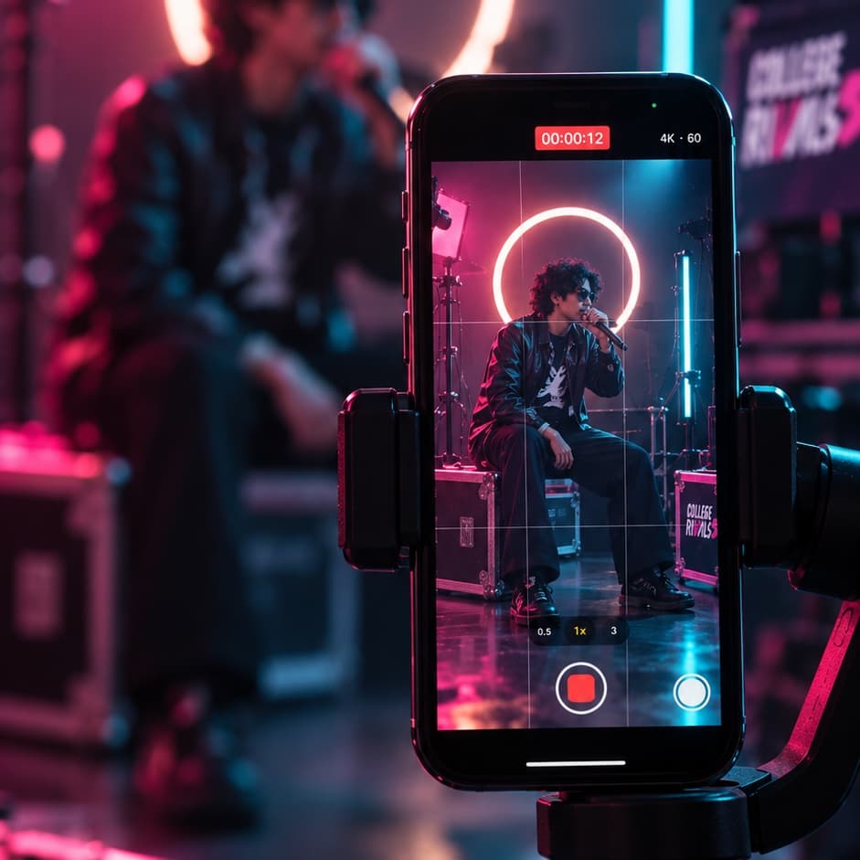 Filming a College Rivals performance on a phone gimbal