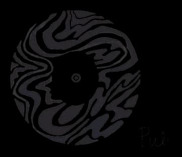 The pulse pattern sketch: a disc of black and white swirls with a face in profile.