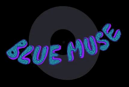 A scrapped idea: the name curving across a black record.