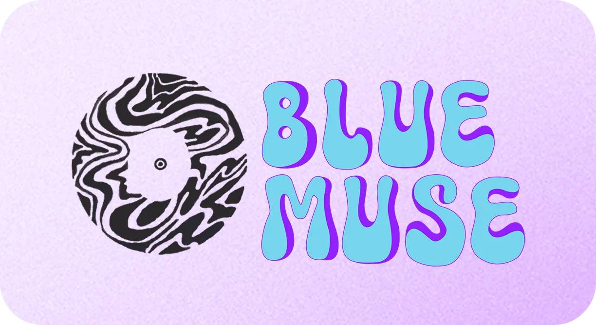 The logo on lilac: black mark, cyan wordmark.