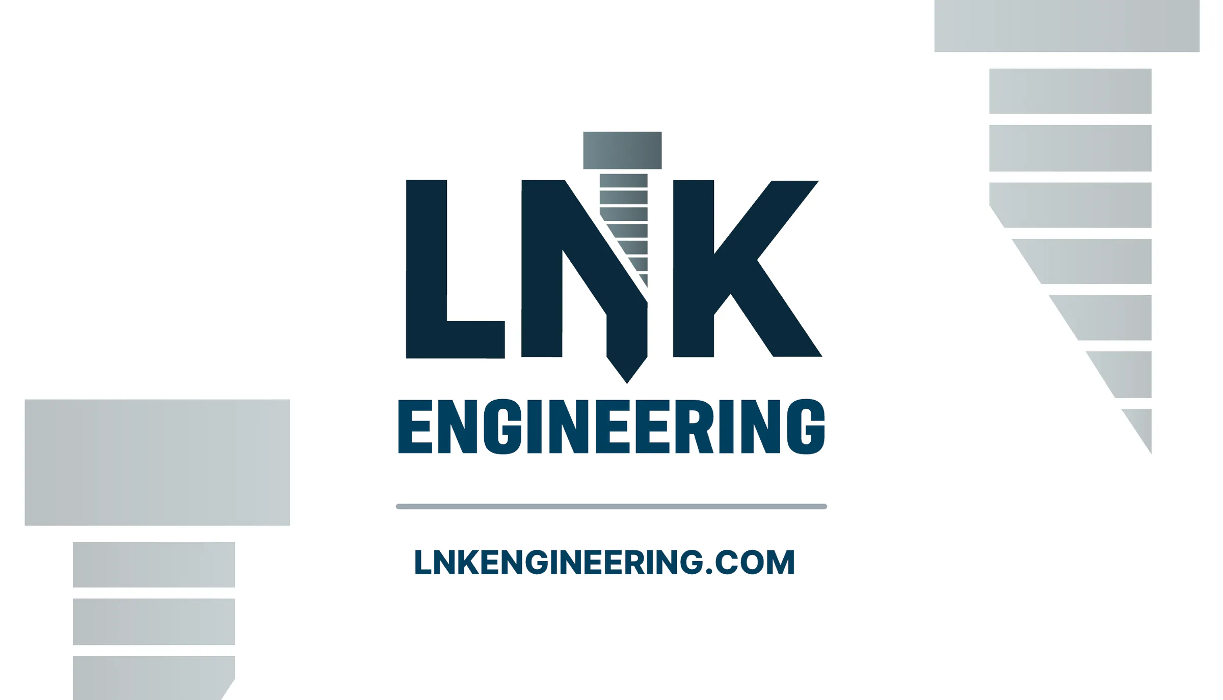 Business card front: the primary logo over a grey rule and lnkengineering.com, with the bolt cropped at two corners.