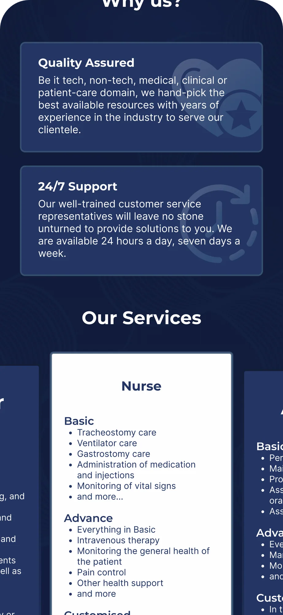 A launch screen on a phone: why us and the care plans