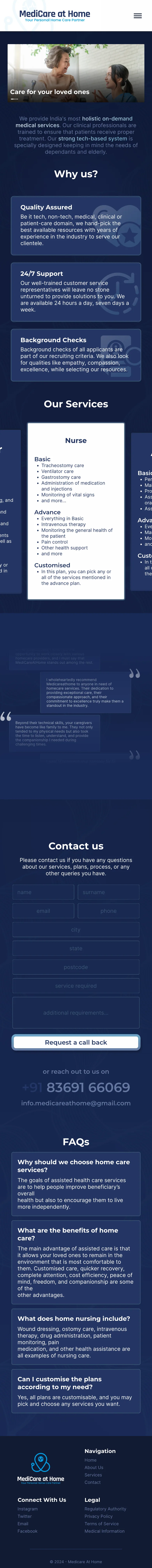 The home page on a phone, the care plans in a swipeable row