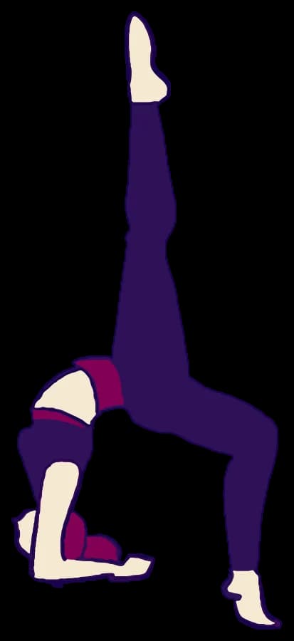 Wheel (Eka Pada Chakrasana), drawn in purple, plum and cream.