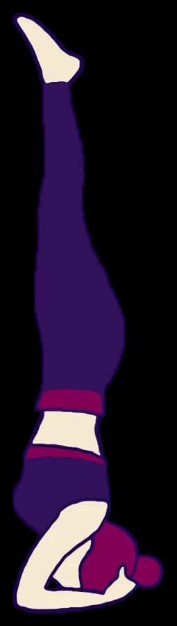 Headstand (Sirsasana), drawn in purple, plum and cream.