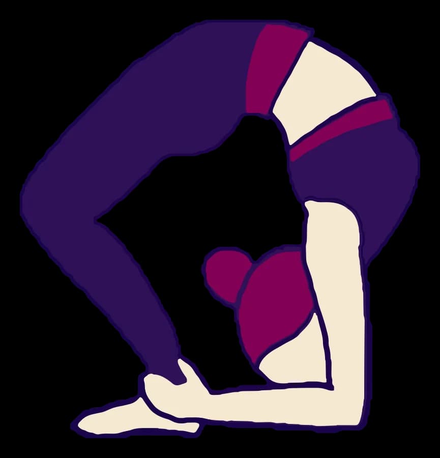 Pigeon (Kapotasana), drawn in purple, plum and cream.