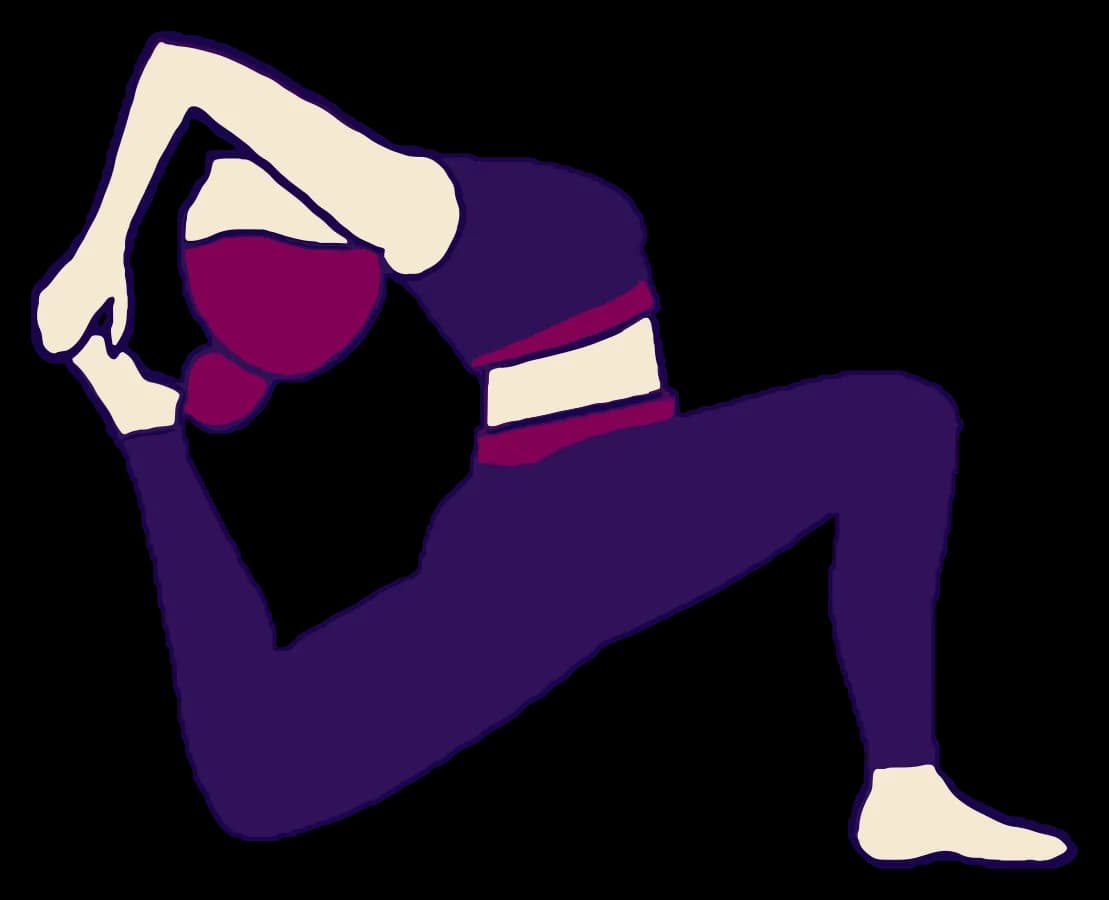 Lunge (Anjaneyasana), drawn in purple, plum and cream.