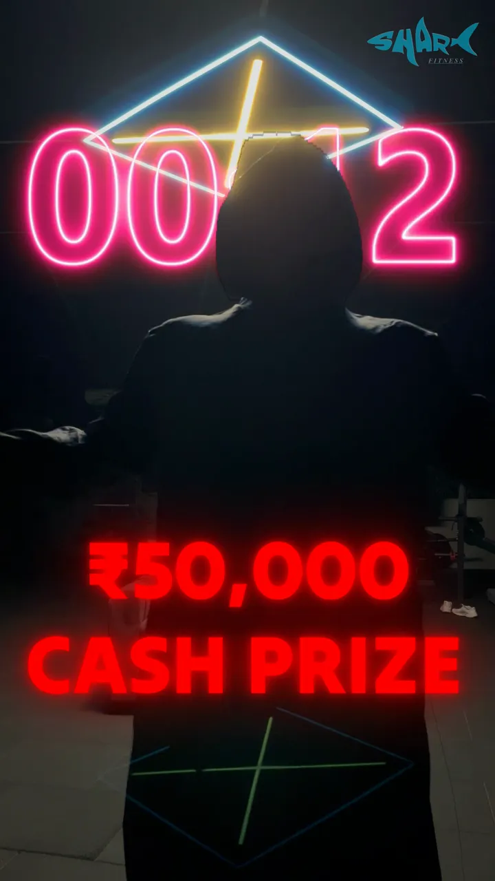 “₹50,000 cash prize” in red beneath a pink neon countdown, a hooded figure from behind