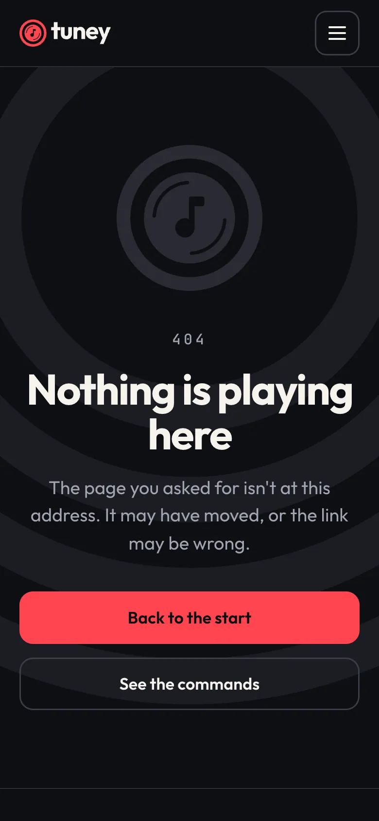 The 404 page on a phone