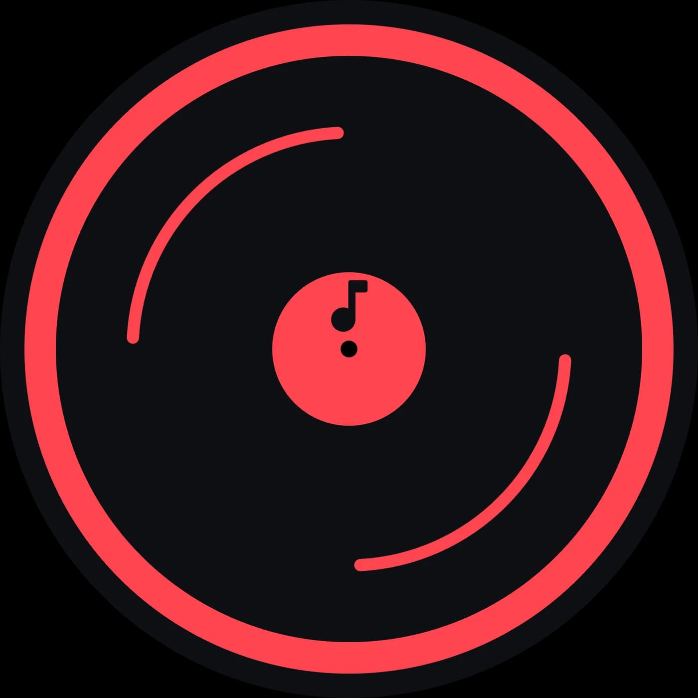 The slipmat artwork: black felt with a coral ring at the edge, two coral grooves and a coral label with the note round the spindle hole