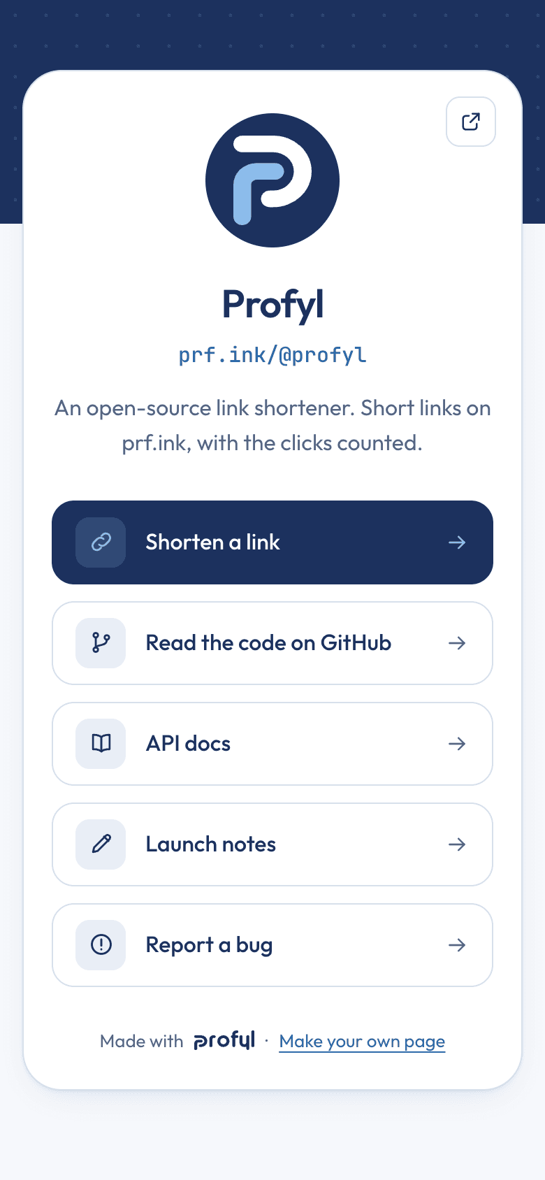 Profyl's profile page on a phone screen