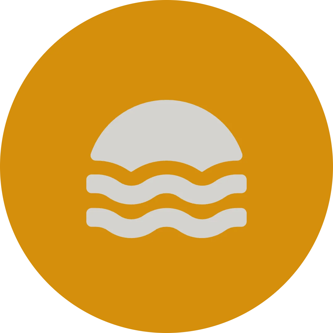 The profile picture: the sun-over-waves icon in warm grey on an orange circle