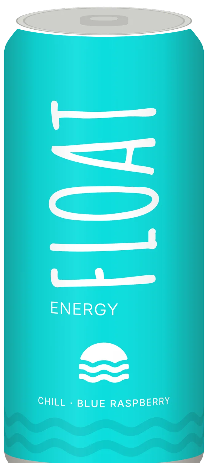 The Chill Blue Raspberry can: FLOAT in white running up a cyan can