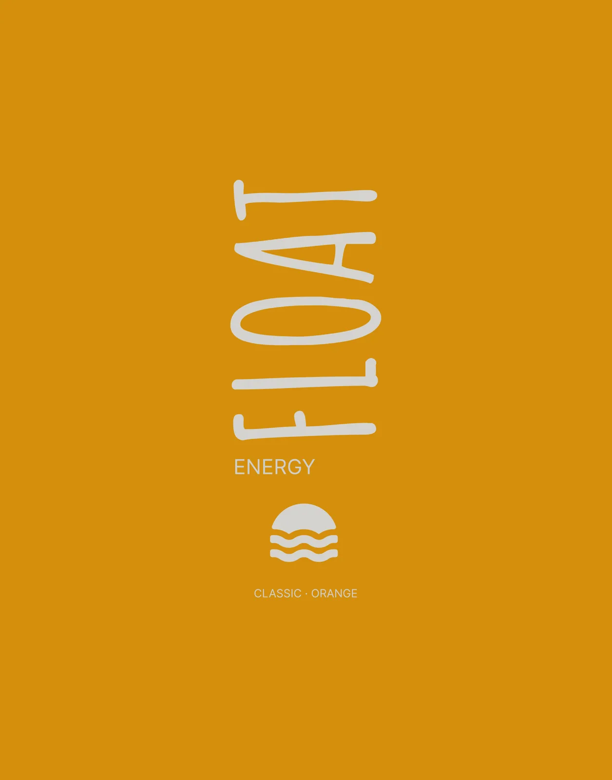 The first orange panel from the Figma file: FLOAT, ENERGY, the icon and CLASSIC · ORANGE on flat orange