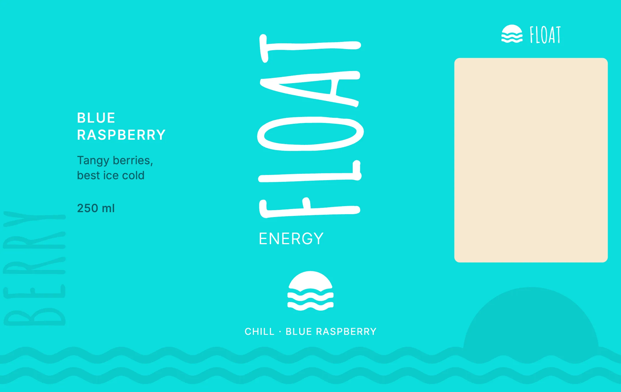 The Chill Blue Raspberry wraparound label laid flat: side panel, front and back