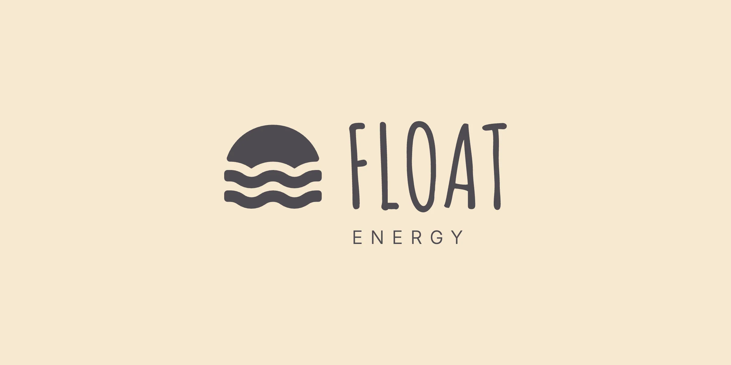 The horizontal lockup in light black on cream: the icon, FLOAT turned to read across, and ENERGY