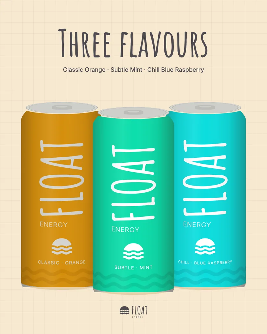 Launch post: the three cans on the cream grid under the words Three flavours