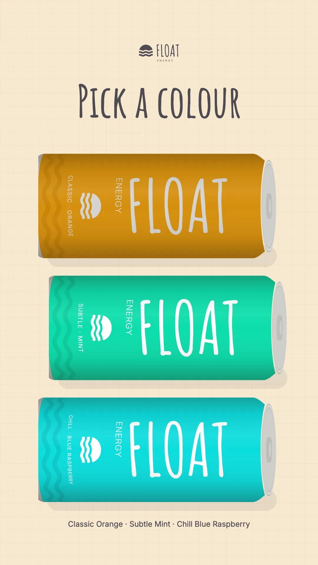 Launch story: the three cans laid on their sides and stacked under the words Pick a colour