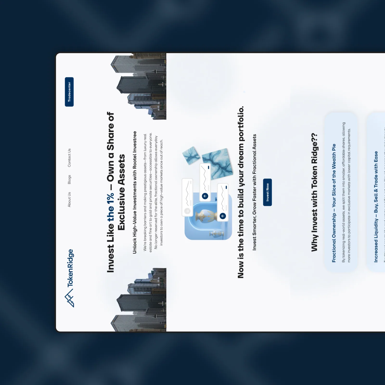 Launch carousel, post 1: the top of the investor page, turned on its side