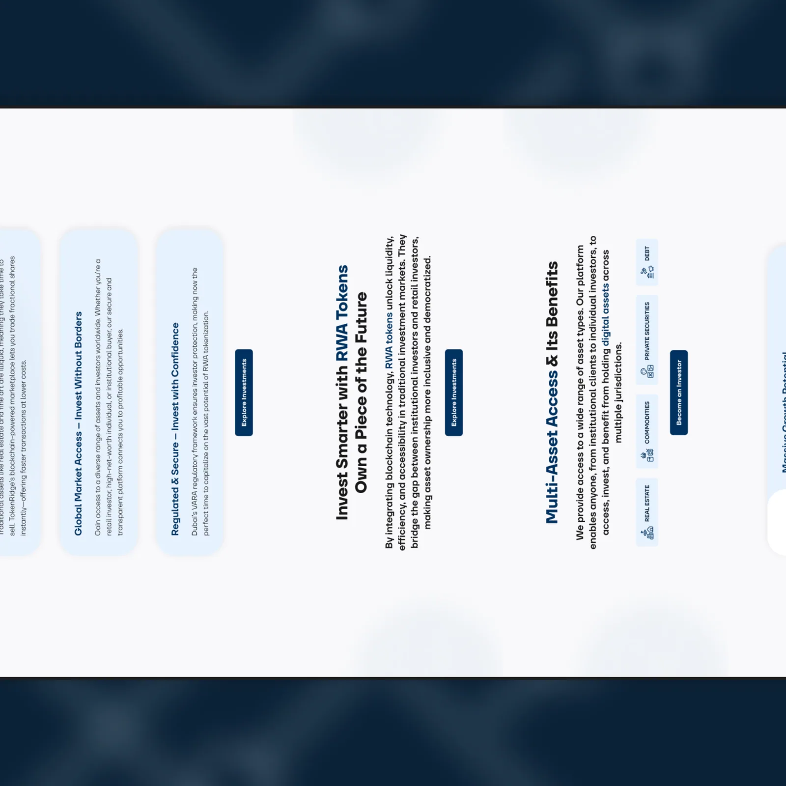 Launch carousel, post 2: the middle of the page, from the benefit cards to the asset types