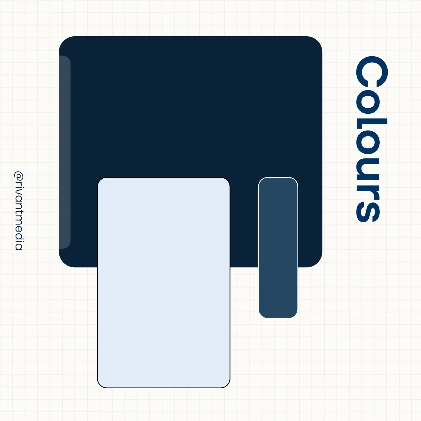 Launch post: Colours, with deep navy, ice-blue and slate blocks on grid paper