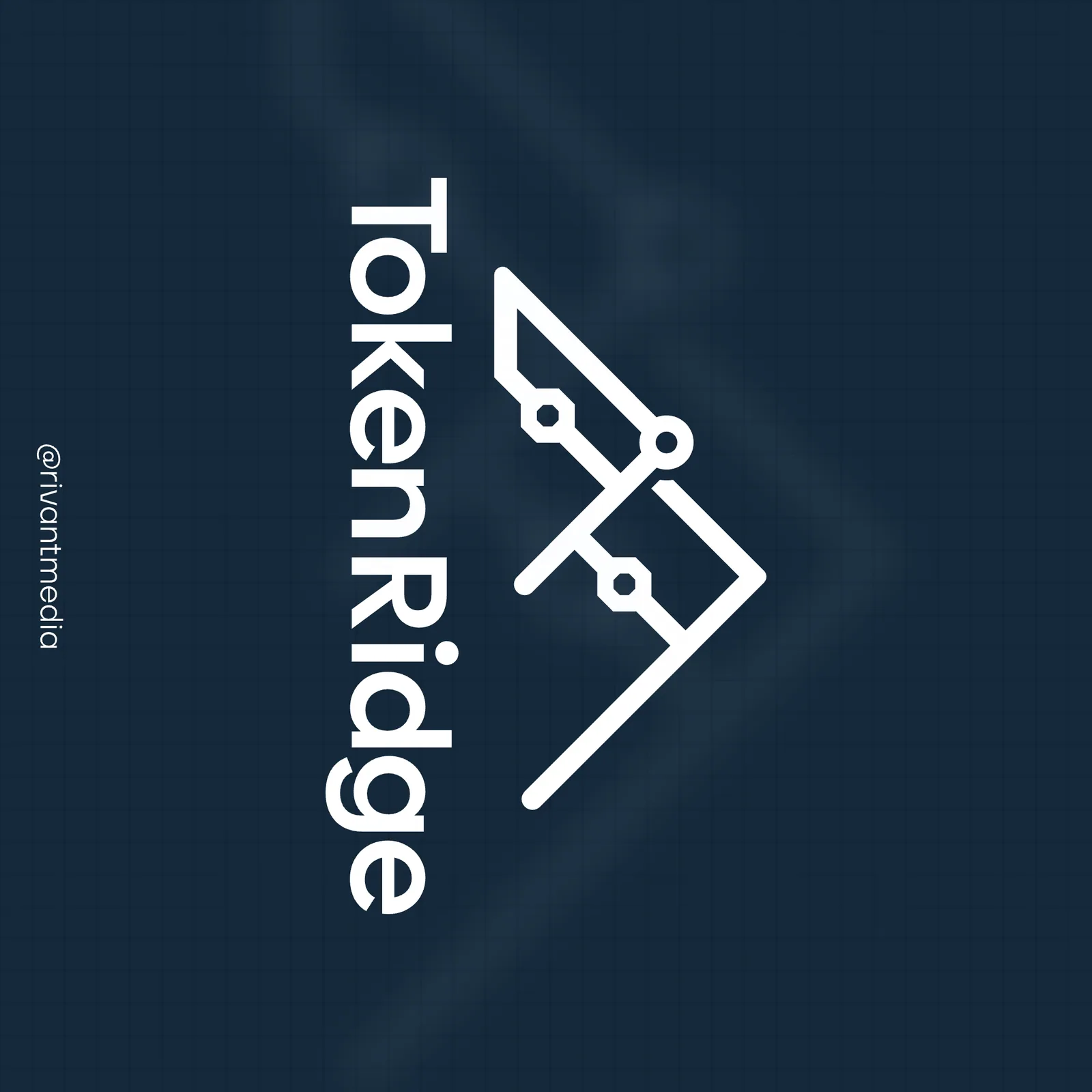 Launch post: the logo in white on a navy grid, turned on its side