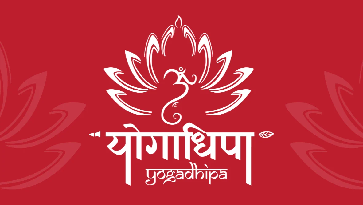 Card front in red: the lotus logo in white, with ghost petals at the edges.