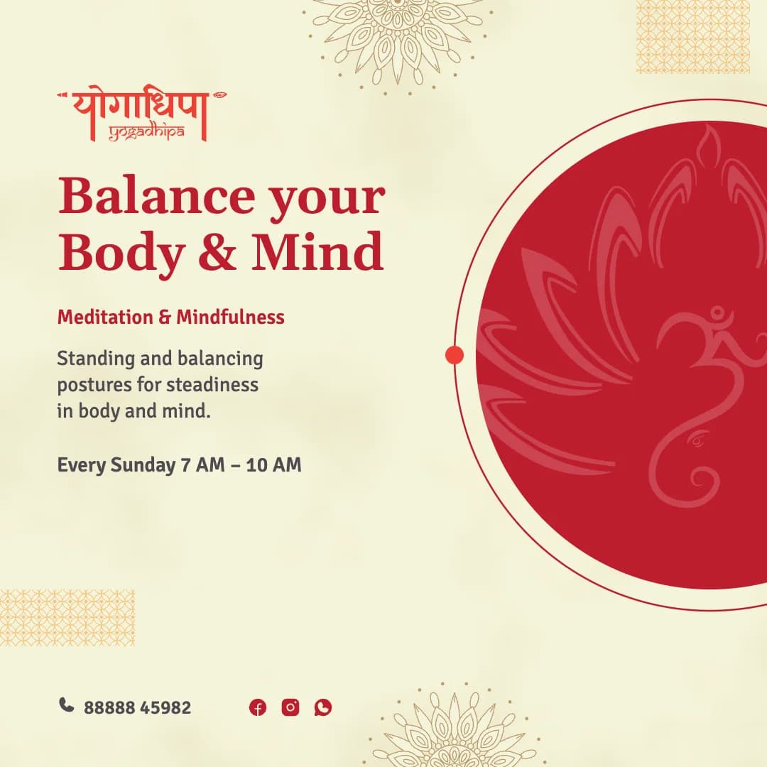 Post: Balance your Body & Mind, with a crimson circle on the right.